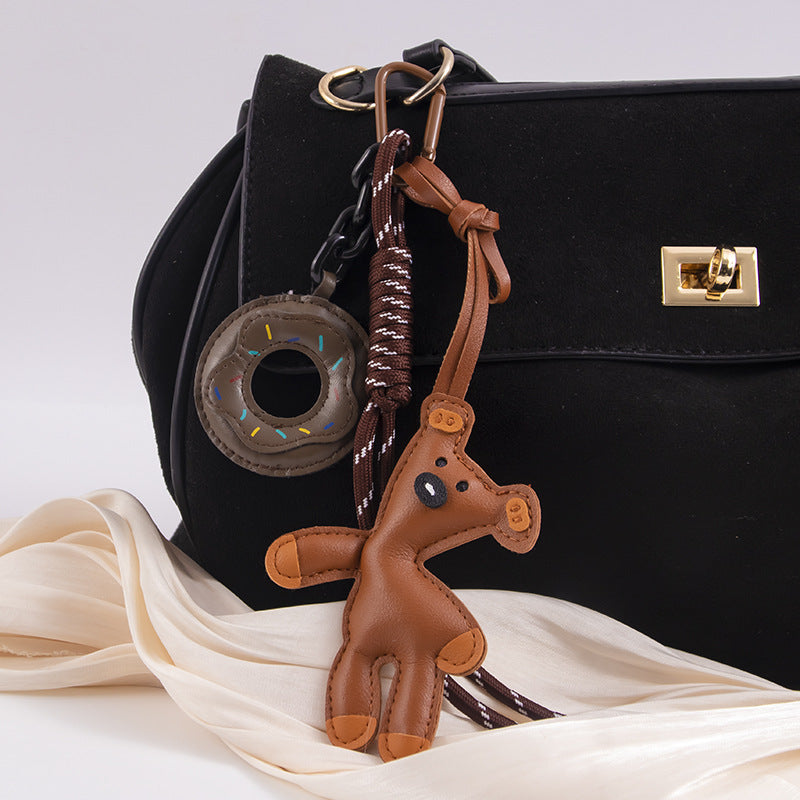 Leather Bear And Donut Bag Charm