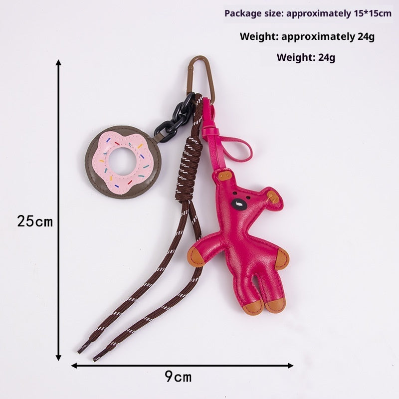Leather Bear And Donut Bag Charm