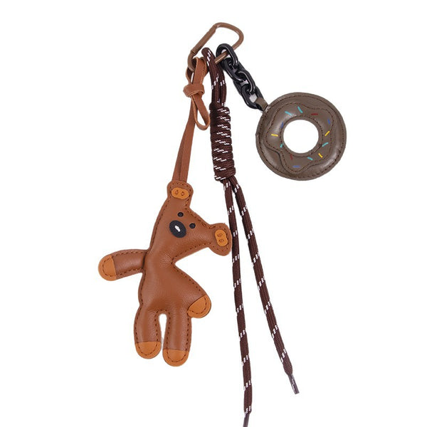 Leather Bear And Donut Bag Charm