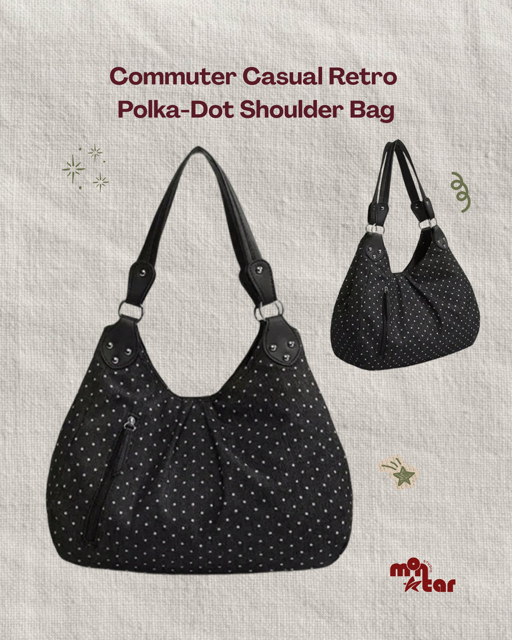Commuter Casual Retro Polka-Dot Shoulder Bag