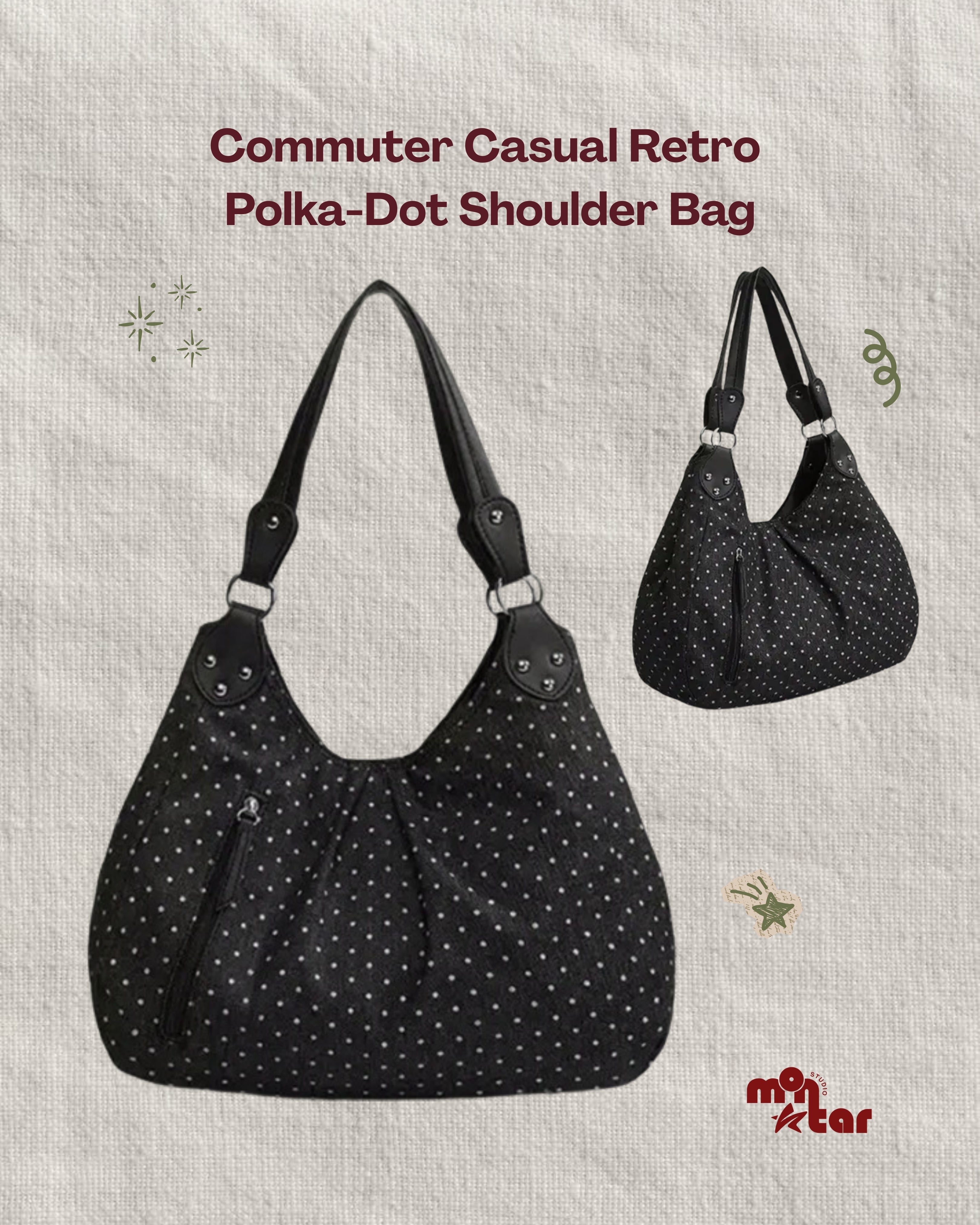Commuter Casual Retro Polka-Dot Shoulder Bag