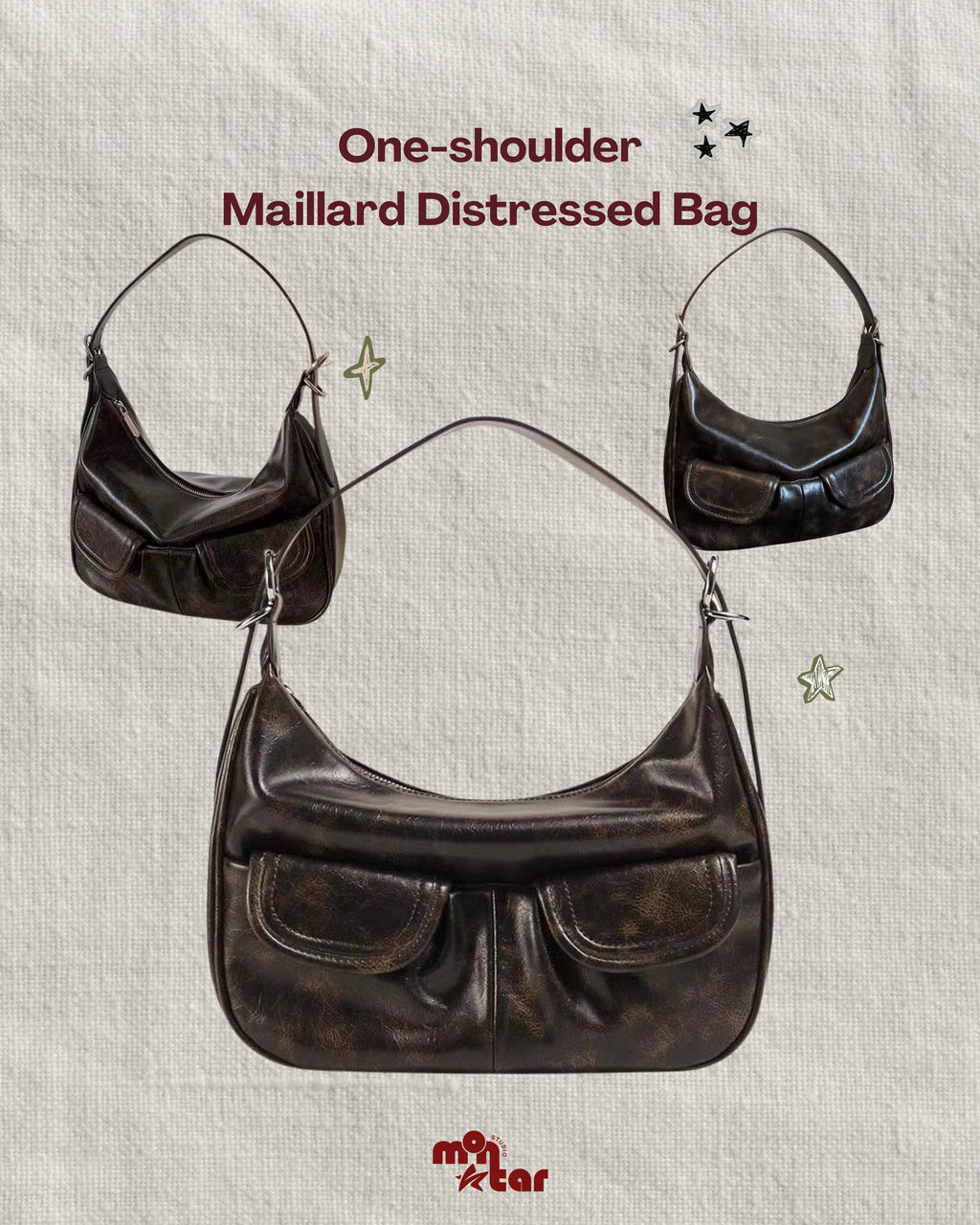 One-shoulder Maillard Distressed Bag