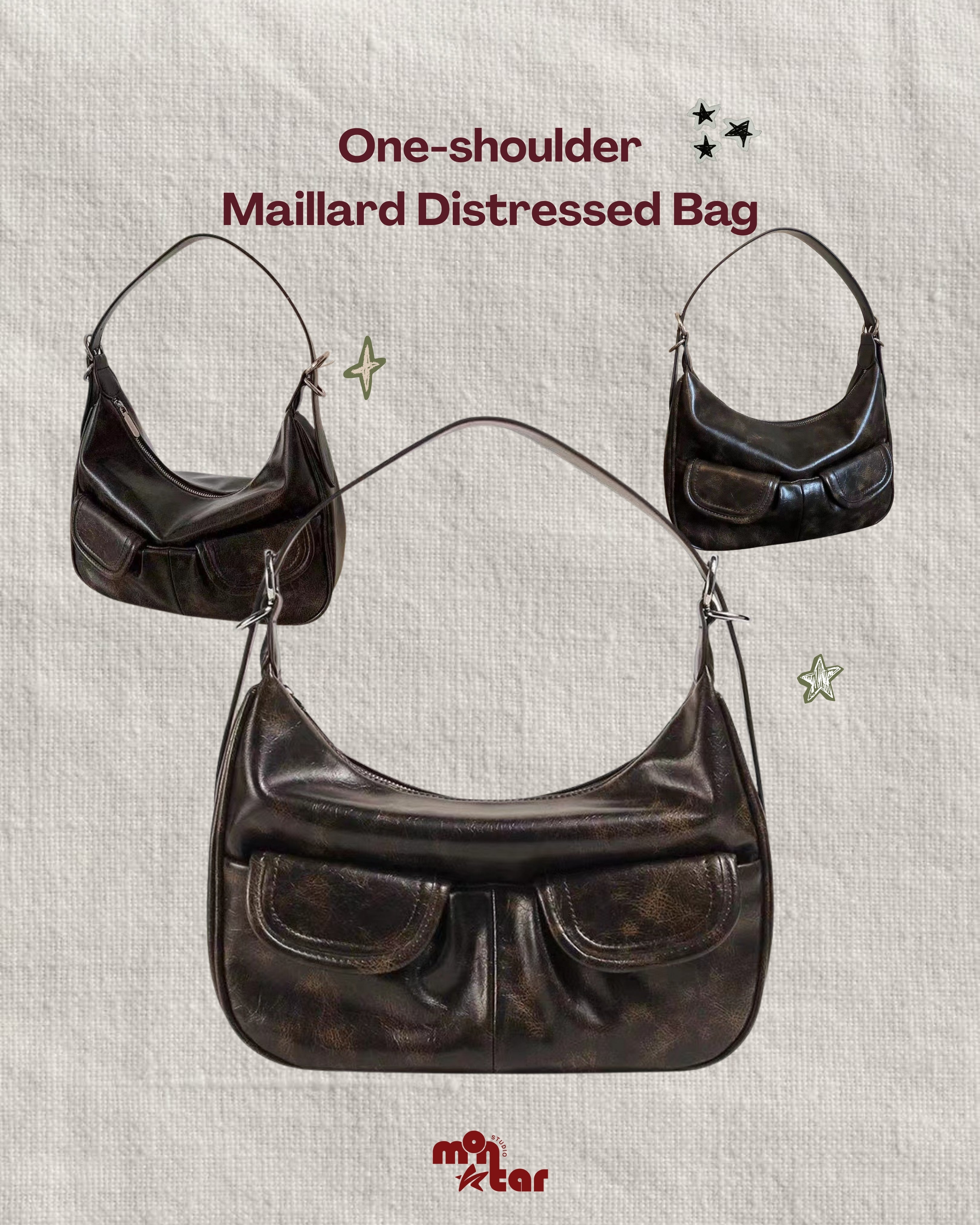 One-shoulder Maillard Distressed Bag