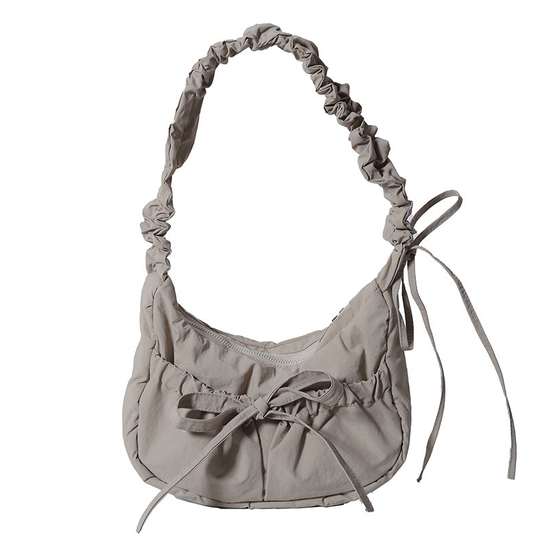 Pleated Bow Nylon One-shoulder Bag