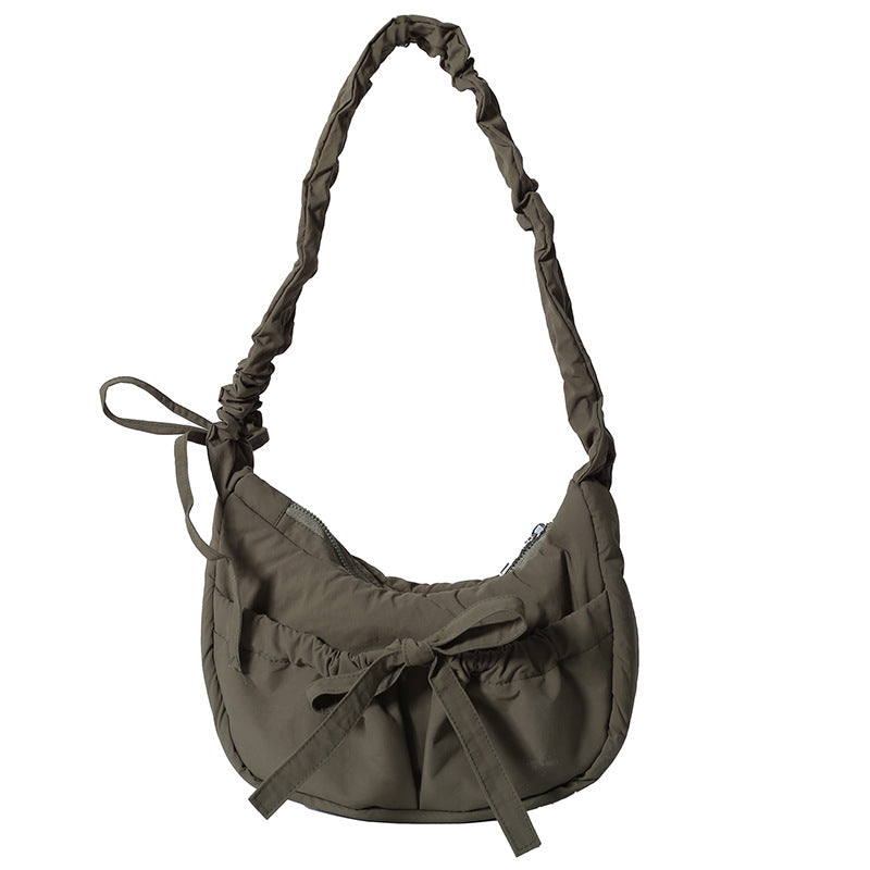 Pleated Bow Nylon One-shoulder Bag