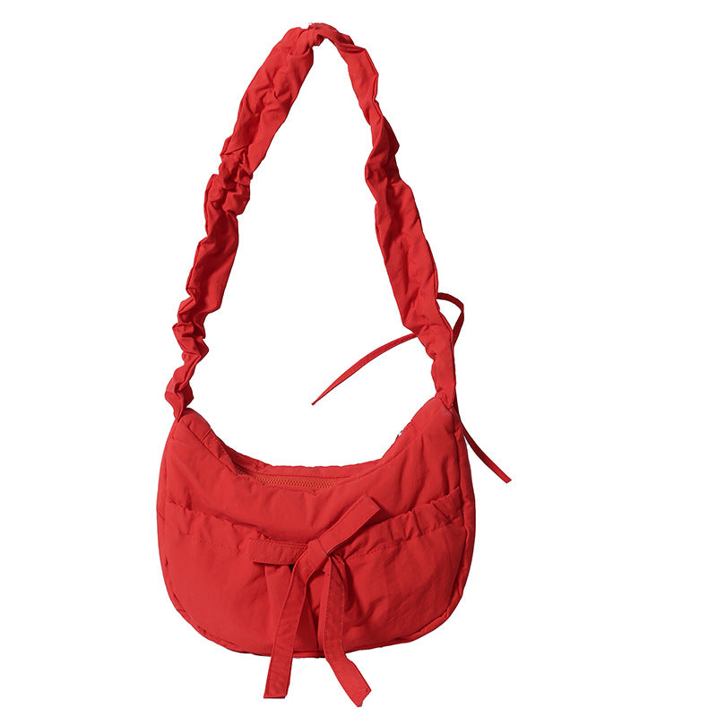 Pleated Bow Nylon One-shoulder Bag