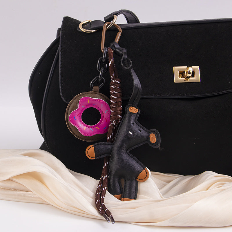 Leather Bear And Donut Bag Charm