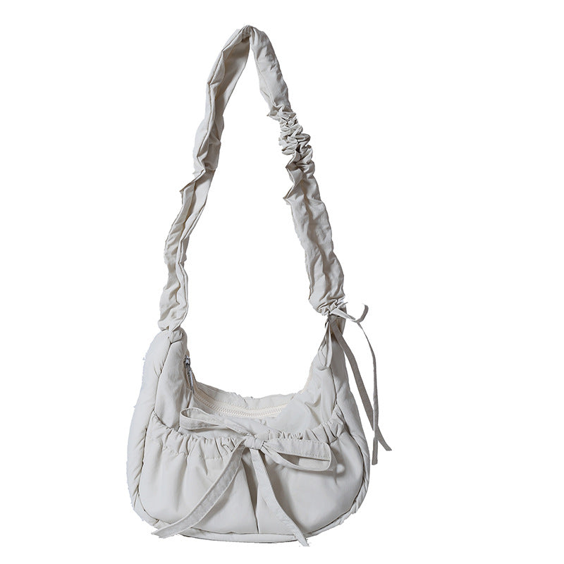 Pleated Bow Nylon One-shoulder Bag