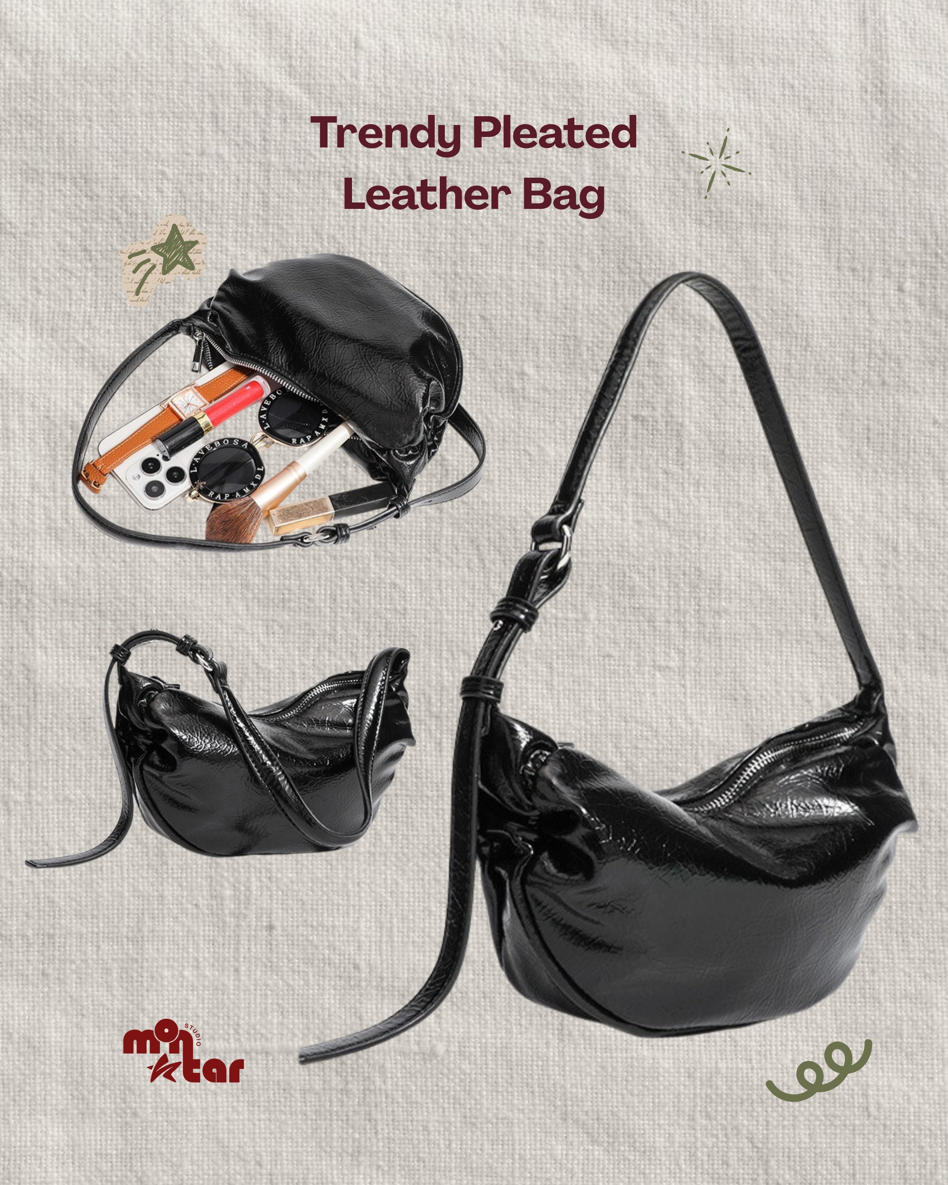 Trendy Pleated Leather Bag