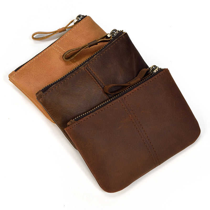 Cowhide zipper coin purse