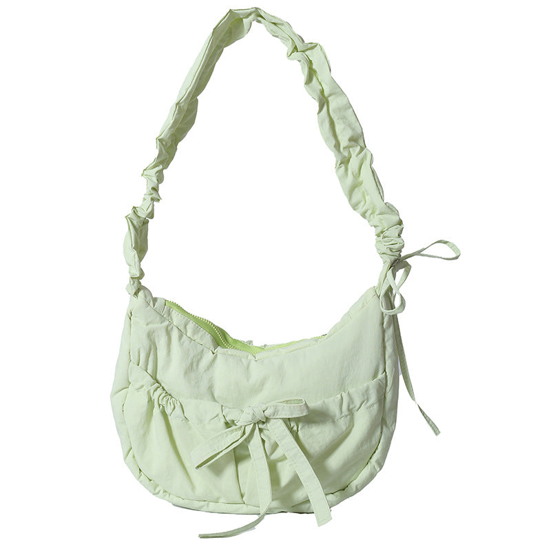 Pleated Bow Nylon One-shoulder Bag