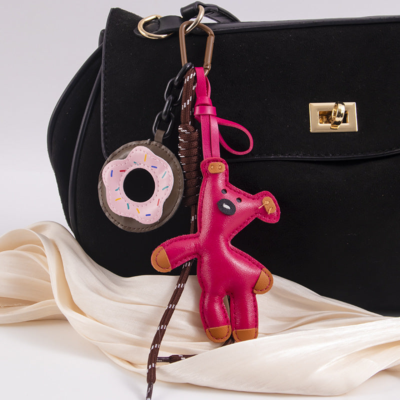 Leather Bear And Donut Bag Charm