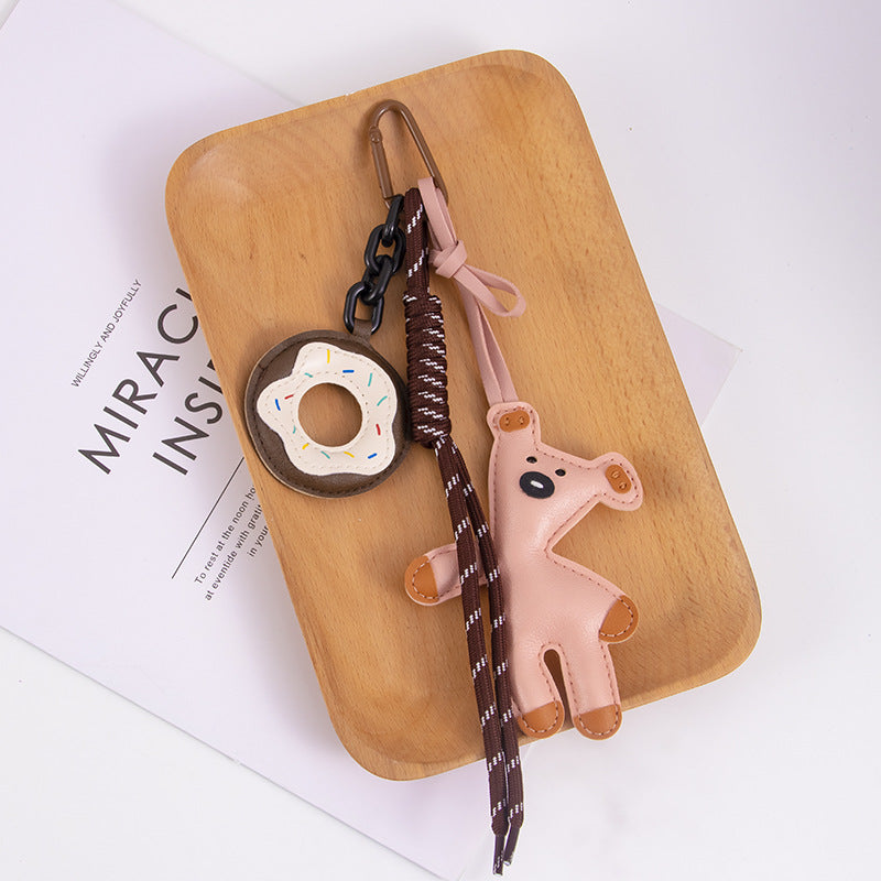 Leather Bear And Donut Bag Charm