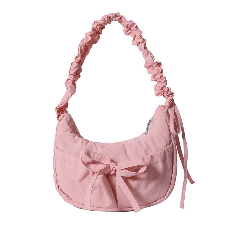 Pleated Bow Nylon One-shoulder Bag