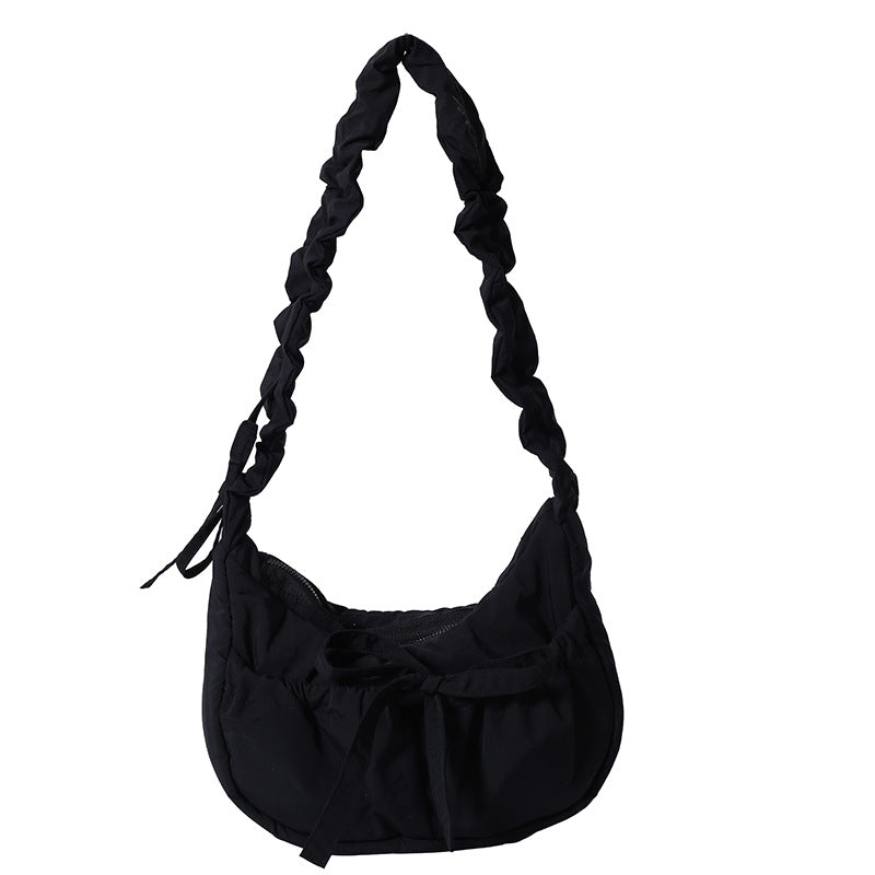 Pleated Bow Nylon One-shoulder Bag