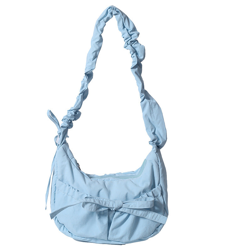Pleated Bow Nylon One-shoulder Bag
