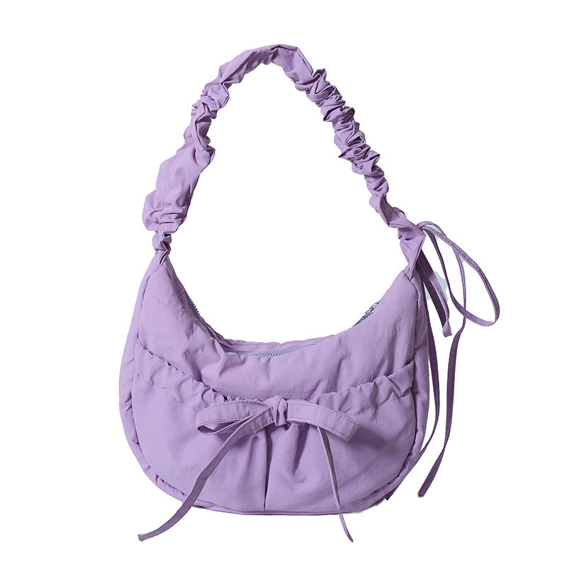 Pleated Bow Nylon One-shoulder Bag