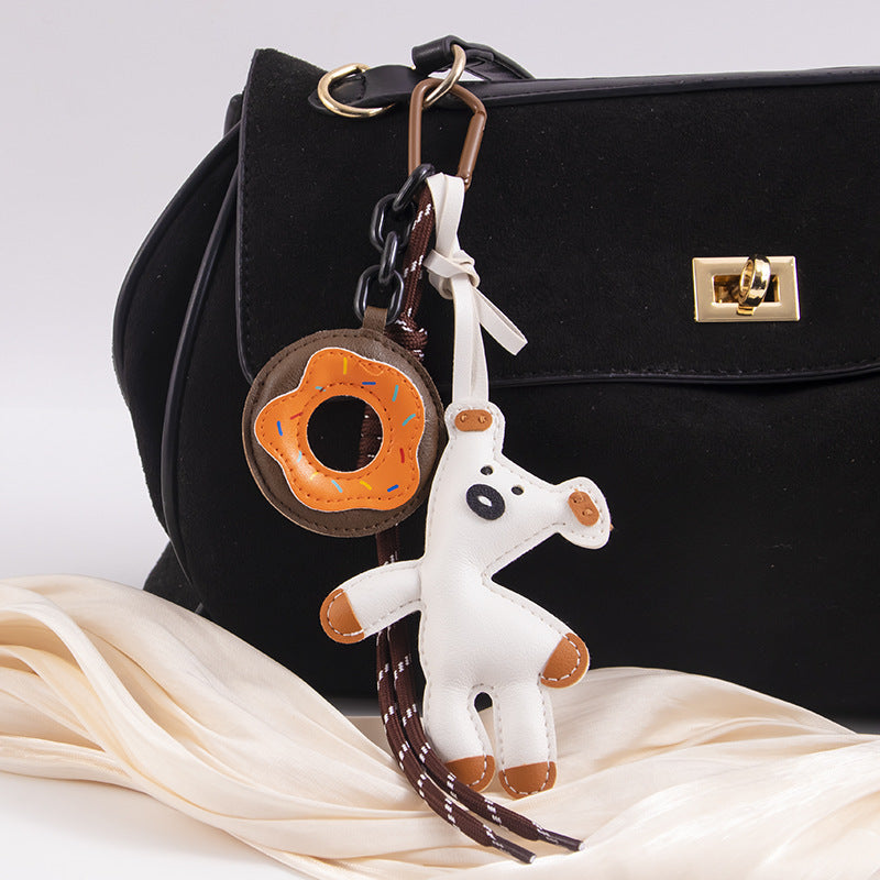 Leather Bear And Donut Bag Charm
