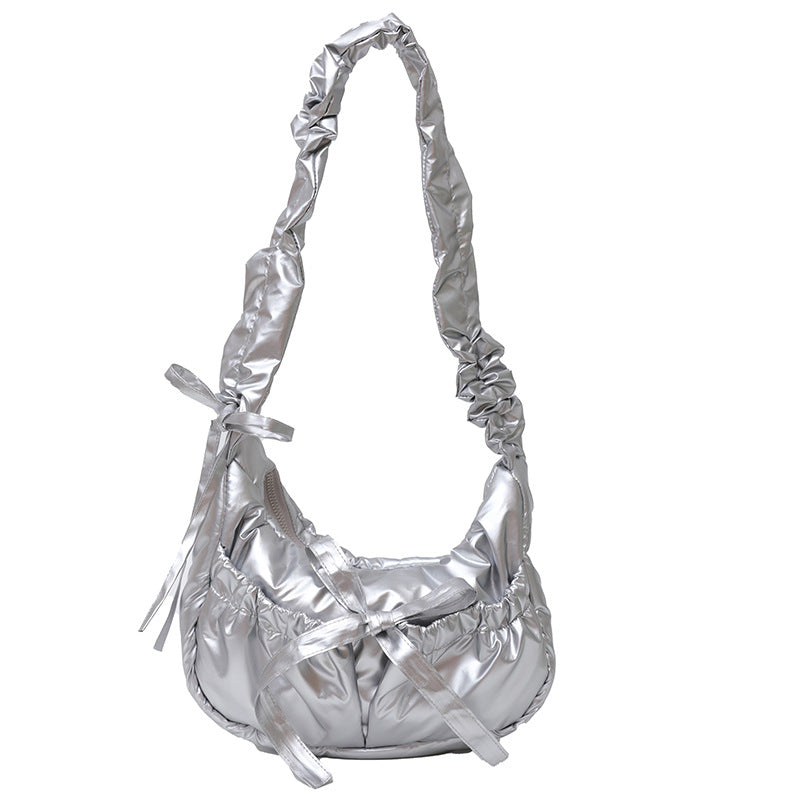 Pleated Bow Nylon One-shoulder Bag