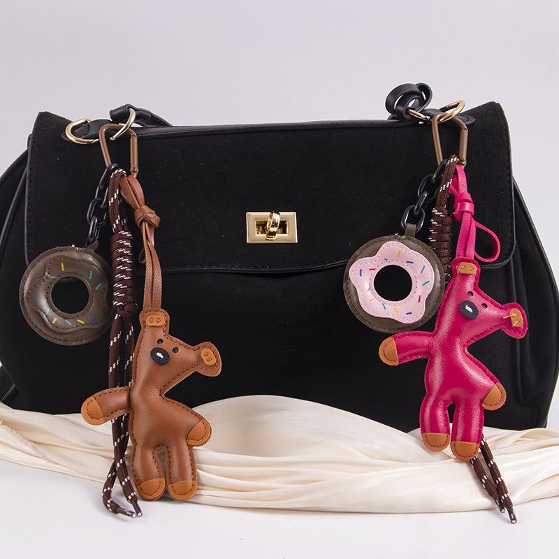 Leather Bear And Donut Bag Charm