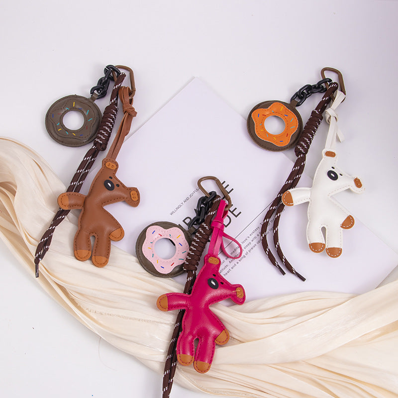 Leather Bear And Donut Bag Charm